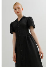Tailored Linen Shirt Dress with Short Sleeves and Button Front