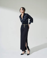 经典长袖丝绸衬衫,尖领,前襟纽扣,永恒优雅