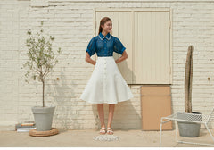 High-Waisted Button-Front Linen Skirt