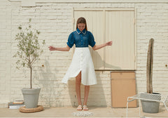 High-Waisted Button-Front Linen Skirt