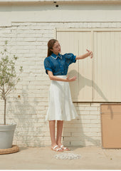 High-Waisted Button-Front Linen Skirt