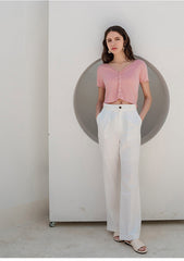 Tailored High-Waisted Linen Pants with Straight-Leg Silhouette