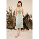 Silk slip midi dress with ruched bodice and adjustable straps for elegant feminine style