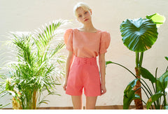 High-Waisted Linen Shorts with Tailored Waistband