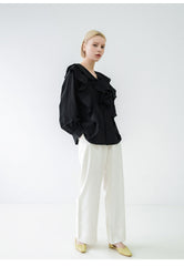 Wide-Leg Linen Pants with Tailored Waistband and Front Pleats