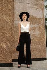 Silk camisole top with wrap front and open back detail for elegant occasion styling