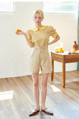 High-Waisted Linen Shorts with Tailored Button Detail