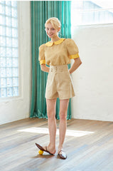 High-Waisted Linen Shorts with Tailored Button Detail