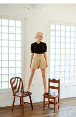 High-Waisted Linen Shorts with Tailored Button Detail