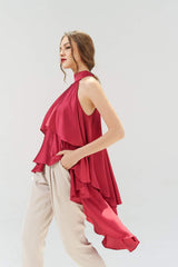 Tailored high-waisted silk pants with tapered leg and rolled cuffs for refined style