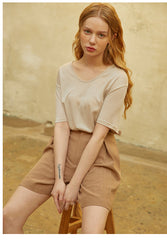 High-Waisted Pleated Linen Shorts with Side Buckle Detail