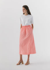 Elastic Waist Linen Midi Skirt with Back Zip Closure for Women