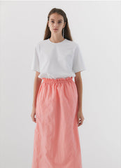 Elastic Waist Linen Midi Skirt with Back Zip Closure for Women