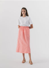 Elastic Waist Linen Midi Skirt with Back Zip Closure for Women