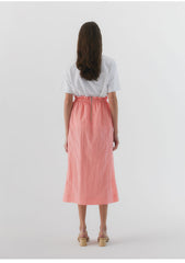 Elastic Waist Linen Midi Skirt with Back Zip Closure for Women