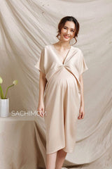 Draped V-Neck Silk Dress with Twist Detail