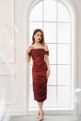 Myra Ruched Midi Bodycon Dress