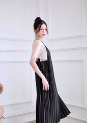 Pleated Midi Silk Dress with Sheer Flutter Sleeves