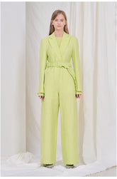 高腰阔腿亚麻裤,配腰带