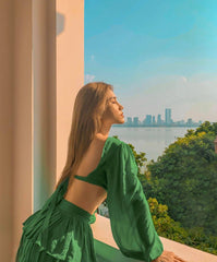 Organza Cut-Out Dress with Tiered Maxi Skirt and Long Sleeves – Lightweight Sheer Occasion Gown