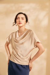 Silk Cowl Neck Top with Relaxed Drape
