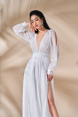 Natasha Plunge Neck Formal Chiffon Maxi Dress