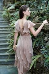 Alexandra V Neck Layered Ruffle Organza Midi Dress