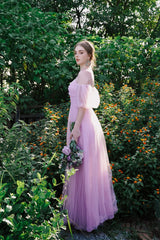 Robe longue en tulle à manches bouffantes et col Bardot Katrina