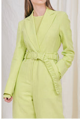 Tailored Linen Blazer with Structured Cuffs and Classic Button Front