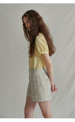 Haut bouffant en lin à manches courtes et encolure arrondie