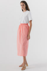 Elastic Waist Linen Midi Skirt with Back Zip Closure for Women