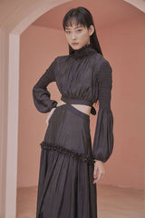 Patricia Long Sleeve Open Back Tiered Maxi Dress