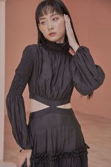 Patricia Long Sleeve Open Back Tiered Maxi Dress