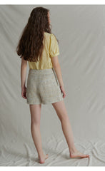 Haut bouffant en lin à manches courtes et encolure arrondie