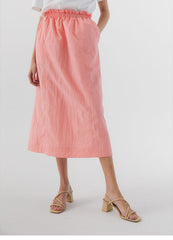 Elastic Waist Linen Midi Skirt with Back Zip Closure for Women