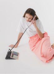 Elastic Waist Linen Midi Skirt with Back Zip Closure for Women