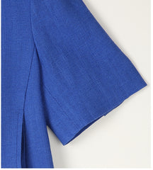 Tailored Linen Blazer with Short Sleeves and Triple Button Detail