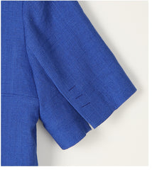 Tailored Linen Blazer with Short Sleeves and Triple Button Detail