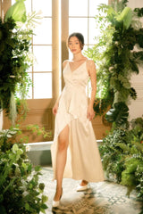 Silk Wrap Midi Dress with Asymmetric Hem and Spaghetti Straps for Elegant Occasions