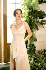 Silk Wrap Midi Dress with Asymmetric Hem and Spaghetti Straps for Elegant Occasions