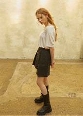 Tailored Linen Pleated Shorts with High-Waist Design