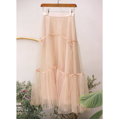 Sheer organza layered midi skirt with flared silhouette and satin waistband detailing