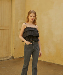 Pantalon en jean taille haute en coton avec coupe slim évasée pour un style quotidien élégant et moderne