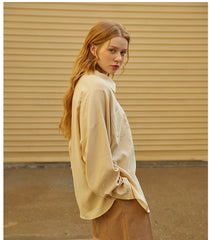 Relaxed Linen Button-Up Shirt with Chest Pocket and Drop Shoulders