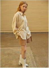 Relaxed Linen Button-Up Shirt with Chest Pocket and Drop Shoulders