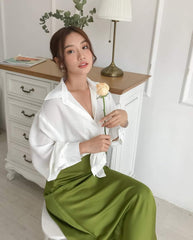 High-Waisted A-Line Midi Skirt in Lightweight Silk with Smooth Drape and Flow