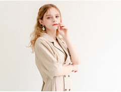 Double-Breasted Midi Linen Dress with Short Sleeves