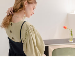 Robe longue en lin à ourlet volanté et boutonnée sur le devant