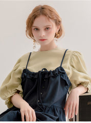 Robe longue en lin à ourlet volanté et boutonnée sur le devant