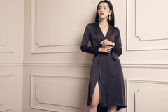 Silk Satin Wrap Midi Dress with Belted Waist & Side Slit